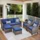 Buenaola Nyajiah 5-Piece Wicker Patio Conversation Set with Blue Cushions BuenaolaSW105