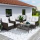 COOS BAY 4-Piece Dark Brown Wicker Rattan Outdoor Patio Deep Seating Conversation Set with Coffee Table and Beige Cushions CB-FCA-A-Z01