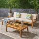 Unbranded Outdoor Brown 5-Piece Wood Patio Conversation Sectional Seating Set with CushionGuard, Beige Cushions JY-63702.00BGE