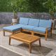 Unbranded Outdoor Brown 5-Piece Wood Patio Conversation Sectional Seating Set with CushionGuard, Blue Cushions JY-63702.00BLU