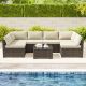 JOYSIDE 7-Piece Outdoor Wicker Patio Sectional Sofa Conversation Set with Beige Cushions MA03-BGE-THD
