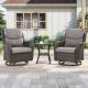 Gymojoy Carolina Brown Wicker 3-Piece Outdoor Swivel Glider Set Outdoor Conversation Set with Gray Thick Cushions GM035-3XL
