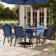 Carnegy Avenue Brazos Navy 7-Piece Metal Rectangular Table and 6-Navy Flex Comfort Stack Chairs Outdoor Dining Set with Umbrella Hole CGA-TLH-521984-NA-HD