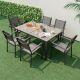 ANGELES HOME 7-Piece Metal Outdoor Dining Set with 6 Stackable Chairs and Large Rectangle Table 11NP8CK675GR+