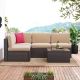 Sizzim Brown 5-Piece Outdoor Sectional Patio Wicker Conversation Sofa Set with Cushion and Coffee Table Suitable for Small Size SM-G12035BR-5