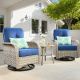 OVIOS Vinceny Gray 3-Piece Wicker Patio Conversation Seating Set with Navy Blue Cushions and Swivel Chairs VNC703R