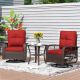 SUNMTHINK Outdoor 3-Piece Wicker Swivel Rocking Chairs Patio Conversation Sets with Red Cushions and Coffee Table ST-TBZY12-36H