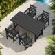 TenKa Black 5-Piece HDPE Plastic Rectangle Table Outdoor Dining Set with Umbrella Hole All Weather Patio Dining Set HWZY-502