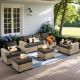 HOOOWOOO Merritt 7-Piece Wicker Modern Outdoor Patio Conversation Sofa Seating Furniture Set with Black Cushions TBS107-124