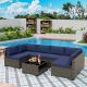 MeetLeisure Brown 7-Piece Wicker Outdoor Patio Conversation Sofa Set with Blue Cushions YD-MA03B123-BLU