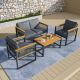 PamaPic 4-Piece Metal Wicker Outdoor Patio Conversation Sofa Seating Set with Gray Cushions TB-SF-4-RA-WH3