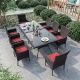 Halmuz 10-Piece Brown Wicker Outdoor/Indoor Dining Set with Red Cushion, Tempered Glass Tabletop, Umbrella Hole 10Dining-Red