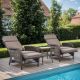 Opohoro PlainCurve 3-Piece Brown Wicker Outdoor Recliner Chairs Patio Conversation Set with Olefin Gray Cushions and Side Table TG-KWBR150-15