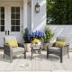 OVIOS Missisi Gray 3-Piece Wicker Patio Conversation Seating Set with Dark Gray Cushions GNDS203