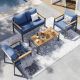 ELPOSUN 4-Piece Aluminum Patio Conversation Sectional Seating Set with Navy Cushions HDNBCS072NAVOS-KB
