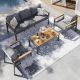 ELPOSUN 4-Piece Aluminum Patio Conversation Sectional Seating Set with Gray Cushions HDNBCS071GRYOS-KB