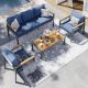 ELPOSUN 4-Piece Aluminum Patio Conversation Sectional Seating Set with Navy Cushions HDNBCS071NAVOS-KB