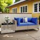 HOOOWOOO Holston 3-Piece Wicker Outdoor Patio Conversation Chair Loveseat Set with a Solar-LED Table and Navy Blue Cushions SKT703-1