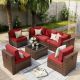 ELPOSUN 7-Piece Wicker Patio Conversation Set with Cushions HDNBCS018REDFS