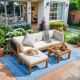 Tozey Hawaii Vibe 5-Piece Acacia Wood Patio Conversation Set Rope Woven Outdoor Sectional Sofa with Table and Cream Cushions V-LCWF2C1ATO-W