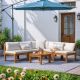 Tozey Hawaii Vibe 6-Piece Acacia Wood Patio Conversation Set Rope Woven Outdoor Sectional Sofa with Table and Cream Cushions V-LCWF1C4A1T-W