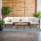 Tozey Hawaii Vibe 7-Piece Acacia Wood Patio Conversation Set Rope Woven Outdoor Sectional Sofa with Table and Cream Cushions V-LCWF2C4A1T-W