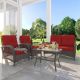 INMITOM 4-Piece Patio Wicker Conversation Set with Red Cushions and Side Table HD1-M54C+M55C