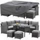 AECOJOY 7-Pieces Patio Wicker Furniture Dining Set with Grey Cushions and Cover 16076GR+14132HD