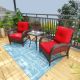 INMITOM 3-Piece Patio Wicker Conversation Set with Red Cushions and Side Table HD1-M55+M73-RED