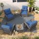 INMITOM 6-Piece Patio Wicker Conversation Set with Blue Cushions and Side Table-Swivel, Rock, and Relax in Style HD1-A-M52BLU-2P