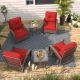 INMITOM 6-Piece Patio Wicker Conversation Set with Red Cushions and Side Table-Swivel, Rock, and Relax in Style HD1-A-M52RED-2P