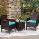 Unbranded 3-Piece Wicker Patio Conversation Set with Blue Cushion and Glass Coffee Table for Garden Backyard Porch Poolside Z08HV7X7ZK