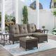 Opohoro ArcoBay 5-Piece Brown Wicker Outdoor 3-Seat Sectional Couch Sofa Patio Conversation Set with Gray Cushions and Ottomans ABSOSBR-3