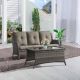 Opohoro ArcoBay 2-Piece Gray Wicker Outdoor 3-Seat Couch Sofa Patio Conversation Set with Gray Cushions and Coffee Table ABSCGY-2