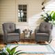 Opohoro ArcoBay 3-Piece Gray Wicker Outdoor Rocking Chairs Patio Conversation Set with Gray Cushions and Side Table ABRcSGY-3