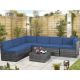 AECOJOY Grey 7-Piece Patio Rattan Wicker Sofa Set Outdoor Conversation Furniture Chair Set with Dark Blue Cushion 16002GRDBU-HD01