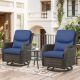 Opohoro Crescent 3-Piece Brown Wicker Swivel Outdoor Rocking Chairs Patio Conversation Set with CushionGuard Blue Cushions TG-SS035-1XL