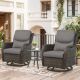 Opohoro Crescent 3-Piece Brown Wicker Swivel Outdoor Rocking Chairs Patio Conversation Set with CushionGuard Gray Cushions TG-SS035-3XL