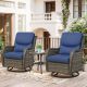 Opohoro Crescent 3-Piece Gray Wicker Swivel Outdoor Rocking Chairs Patio Conversation Set with CushionGuard Blue Cushions TG-SS036-1XL