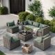 ELPOSUN 7-Piece Wicker Outdoor Patio Conversation Sofa Set, with Peacock Green Cushions, is Perfect for Casual Gatherings HDNBCS107GREOS-KB