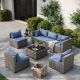ELPOSUN 7-Piece Wicker Outdoor Patio Conversation Sofa Set, with Misty Blue Cushions, is Perfect for Casual Gatherings HDNBCS107HZBOS-KB