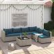 ELPOSUN 7-Piece Wicker Outdoor Patio Conversation Sofa Set, with Peacock Blue Cushions, is Perfect for Casual Gatherings HDNBCS107PCBOS-KB