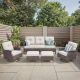 Buenaola Nyajiah 5-Piece Wicker Patio Conversation Set with Beige Cushions, a 3-Seat Sofa, 2 Swivel Chairs, 2 Ottomans BLSZOBG144