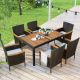 Unbranded 7-Piece Dark Brown Wicker Outdoor Dining Set with Beige Cushions and Brown Table Top SofaSet-69