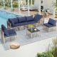 JUSKYS 7 Pieces Light-Gray Wide-Wicker Bohemian Style Sectional Set, Adjustable Chair Patio Furniture Set with Navy Cushions HB1105-7GYBL
