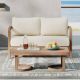 Unbranded 2 Pieces Outdoor Wood Patio Conversation Set with Beige Cushions and Coffee Table for Porch, Garden, Backyard, Balcony Chair-77
