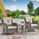 kuurfuurdo Gray 3-Piece Wicker Patio Conversation Set with All-Weather Swivel Rocking Chairs Beige Cushions YZX10-1
