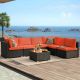 Unbranded 7 Pieces Durable Wicker Patio Conversation Set with Red Cushions, 400 lbs Weight Capacity-Outdoor Patio Seating Outdoor Set-38