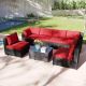 Unbranded 7 Pieces Outdoor Wicker Patio Conversation Set with Red Cushions-Comfortable, Durable Seating for Patios and Gardens Outdoor Set-39