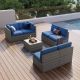 Uixe Brown 7-Piece Wicker Outdoor Patio Conversation Seating Set with Blue Cushions ODF528882502